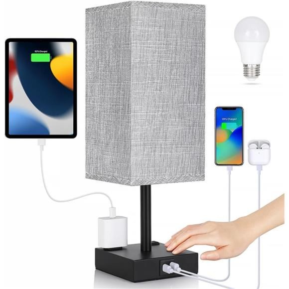 Bedside Lamp with USB Ports - Touch Control Table Lamp for Bedroom with USB C+A - Picture 1 of 8